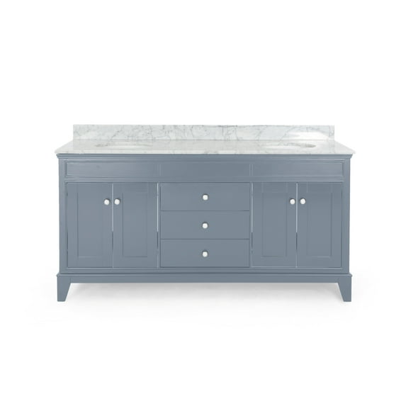 Kingsley Contemporary 72" Wood Double Sink Bathroom Vanity with Marble Counter Top