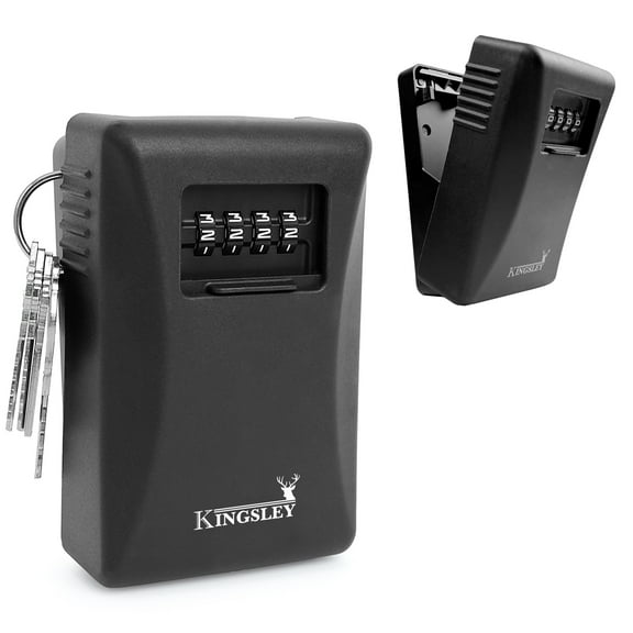 Kingsley Weatherproof Key Lock Box, Wall Mount, 4-Digit Combination, Large Capacity for Spare Keys