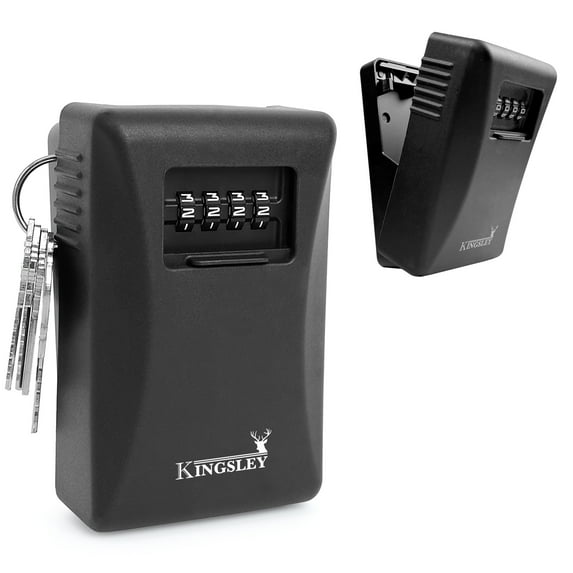 Kingsley Key Lock Box - Guard-a-Key, Secure Weatherproof Key Box Wall Mount for Indoors and Outdoors, 4 Digit Resettable Combination Code, Large Capacity for Storing Spare Keys