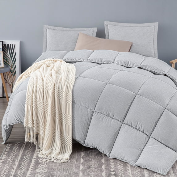 Kingsley trend 3 Piece Twin Size Comforter Set w/ 2 Envelope Pillow Shams, Box Stitched Grey Twin Bedding Set, Cationic Dyeing, Jacquard Line, All Season Down Alternative, Twin 66x90