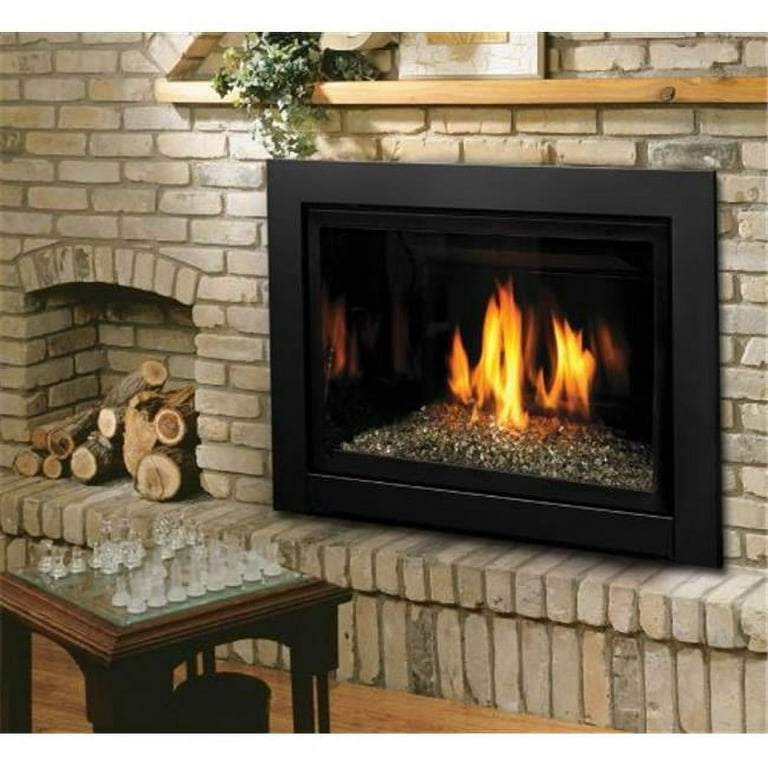 Kingsman MCVP42NE Clean View Direct Vent Peninsula GAS Fireplace in in Black, Natural Gas, Intermittent Pilot Ignition, 6-Piece Driftwood Log Set