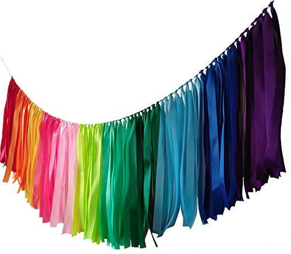 Pastel Rainbow Ribbon Garland for Baby Showers and Parties