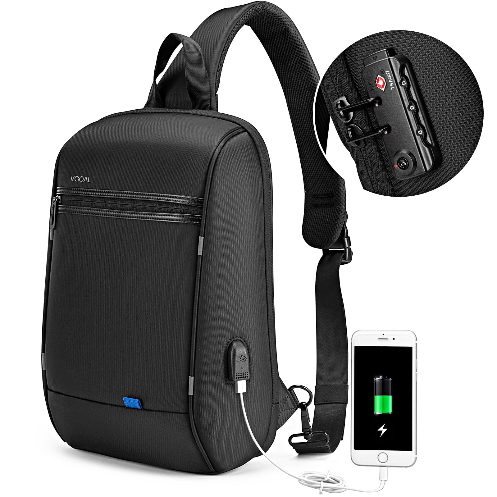 VGOAL Anti-Theft Laptop Sling Backpack - 13 Inch, Waterproof, USB Charging  Port, TSA Lock, Ideal for Travel and Hiking - Walmart.com