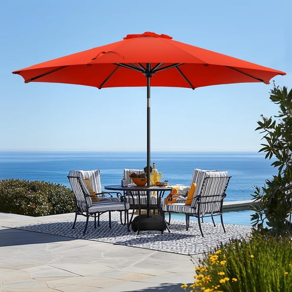 Kingsss 11FT Patio Umbrella with Base, Outdoor Umbrellas with Base Included, 8 Sturdy Ribs, Waterproof Fade Resistant POLYESTER DTY Canopy for Deck, Lawn, Garden, Backyard & Pool, Red