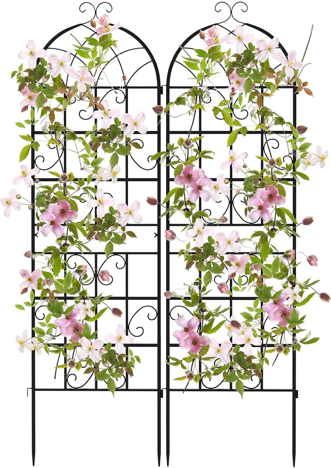 Kingsss 2 Pack Metal Garden Trellis, 71” x 20” Decorative Outdoor Trellis for Climbing Plants, Flowers, Vegetables, Rustproof Cucumber Trellis for Garden, Yard, Patio, Black