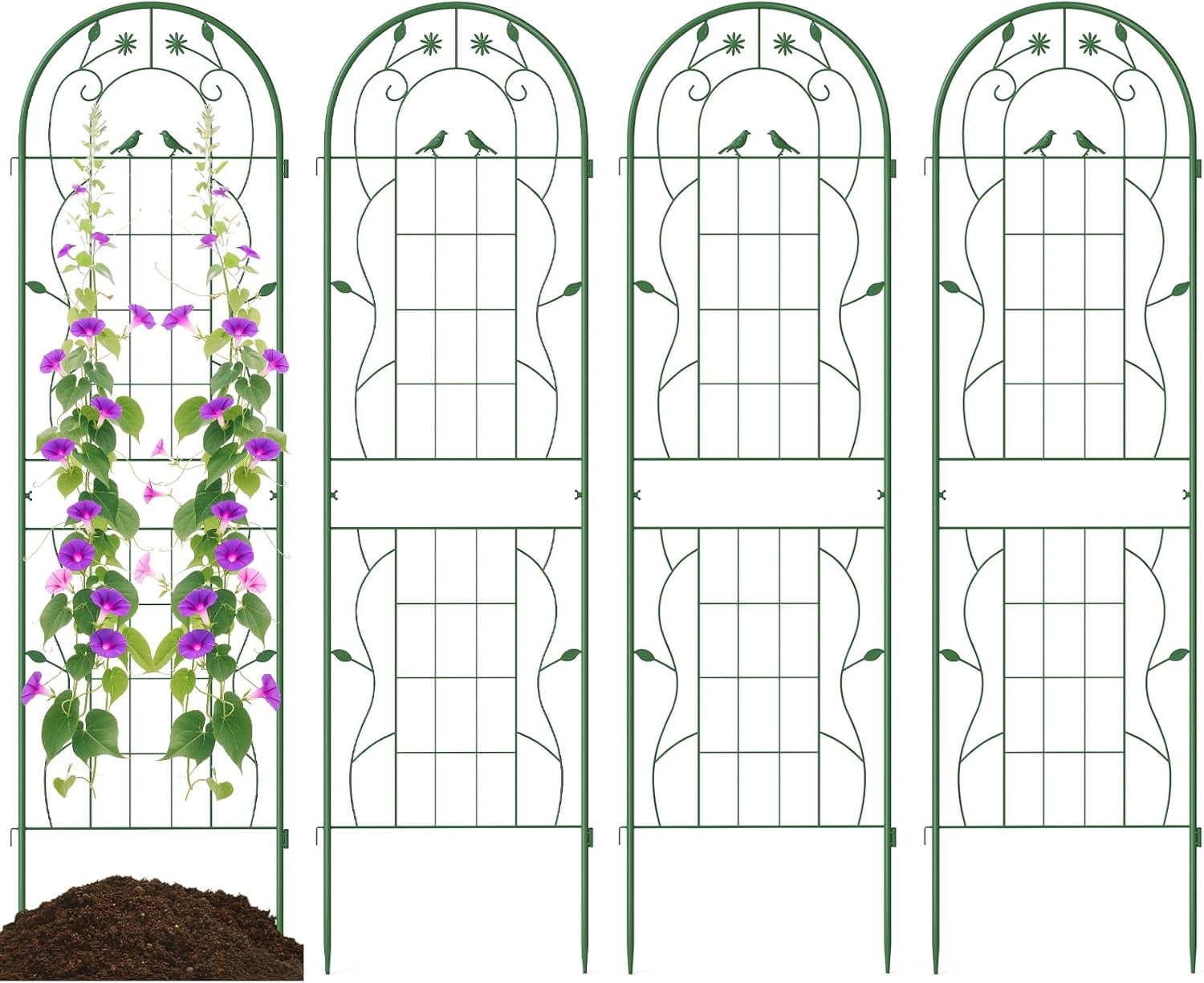 Kingsss 4 Pack Garden Trellis, 71" x 20" Rustproof Metal Plant Trellis Plant Support for Vegetables, Roses, Cucumbers, Rustproof Trellis for Climbing Plants Outdoor for Patio, Yard, Lawn, Green