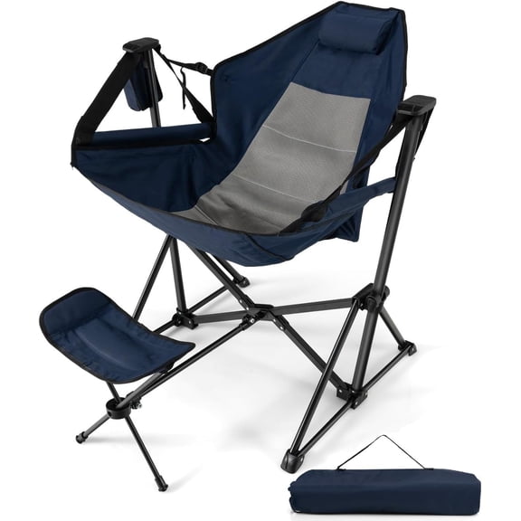 Kingsss Hammock Camping Chair Outdoor Folding Swinging Chair with Retractable Footrest, Cozy Head Pillow, Carrying Bag Included, Portable Lightweight Rocking Chair for Camping Fishing Picnic