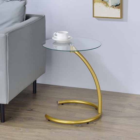 Kingsss Leighton Round Glass End Table Modern Metal Accent Side Table with Tempered Glass Top, Small Coffee Table for Living Room, Bedroom Nightstand or Office (Gold)