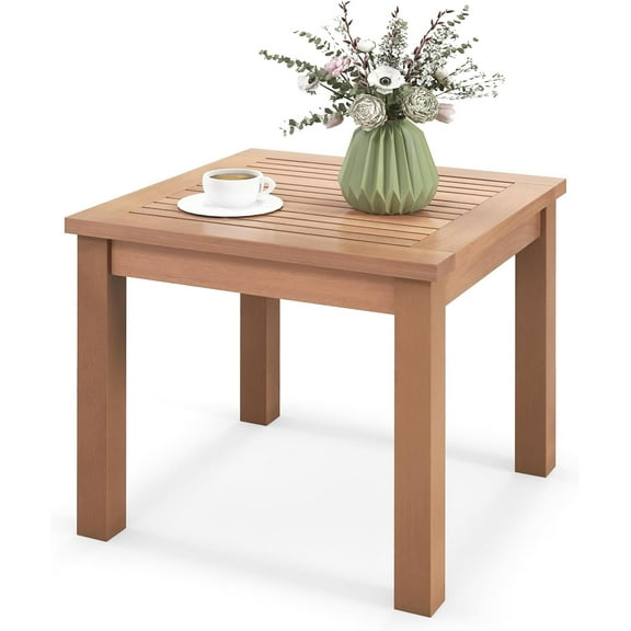 Kingsss Outdoor Side Table Eucalyptus Wood Square End Table, Wood Patio Table with Slatted Tabletop for Backyard Poolside Porch
