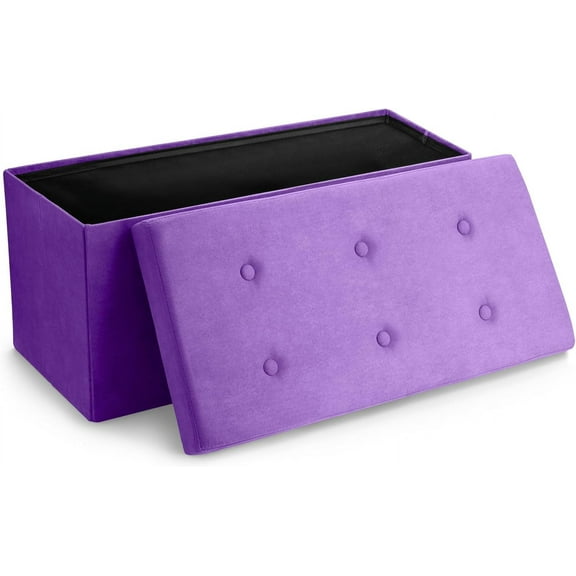 Kingsss Storage Ottoman Bench  Collapsible/Folding Bench Chest with Cover  Perfect Toy and Shoe Chest, Hope Chest, Pouffe Ottoman, Seat, Foot Rest,  Contemporary Faux Suede (Purple)