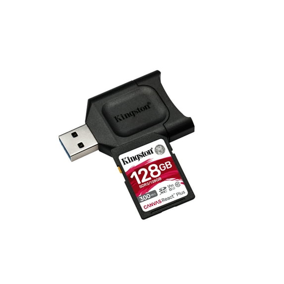 Kingston 128GB SDXC Canvas React Plus 300MB/s Read UHS-II Class 10 U3 V90 Memory Card + SD Reader MLPR2/128GB