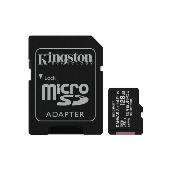 Kingston 128GB microSDXC Canvas Select Plus 100MB/s Read A1 Class 10 UHS-I Memory Card + Adapter SDCS2/128GB