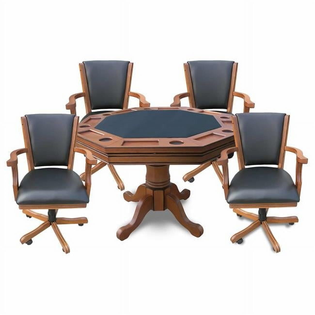 Kingston Dark Oak 3-in-1 Poker Table with 4 Black Leather Arm Chairs