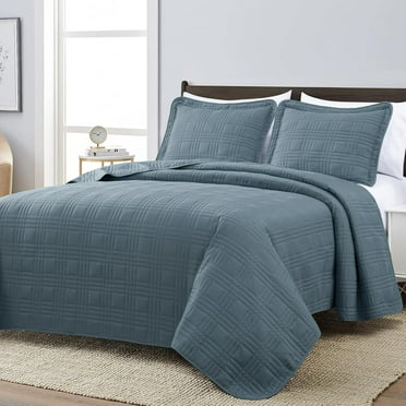 Chezmoi Collection Kingston King Size Bedspread Set, 3-Piece Blue Oversized Quilted Microfiber Lightweight Bedspread Coverlet (118"x106")