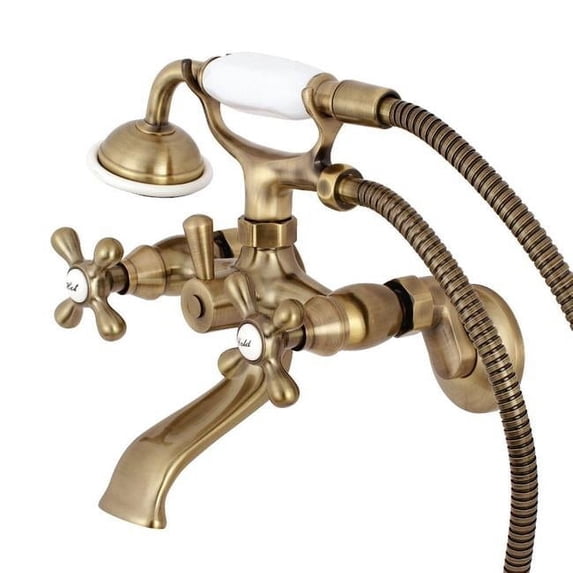 Kingston 6-In Adjustable Centers Wall Mount Tub Filler Antique Brass