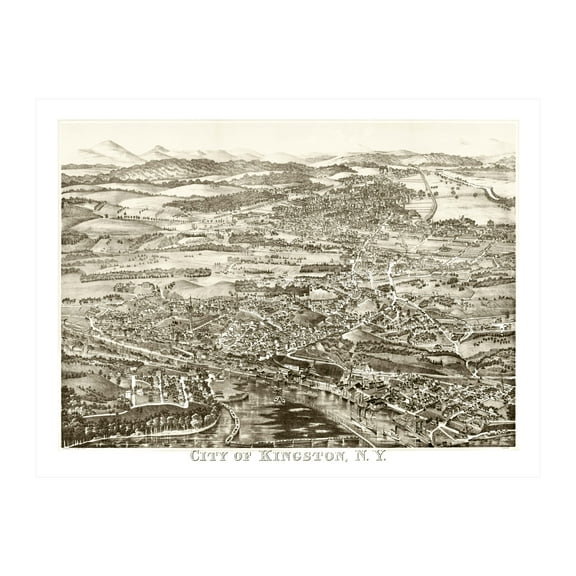 Kingston Art, 1875 Vintage Map of Kingston New York, NY History Wall Decor Gift, Old Kingston Map - 24" x 18" Unframed Print