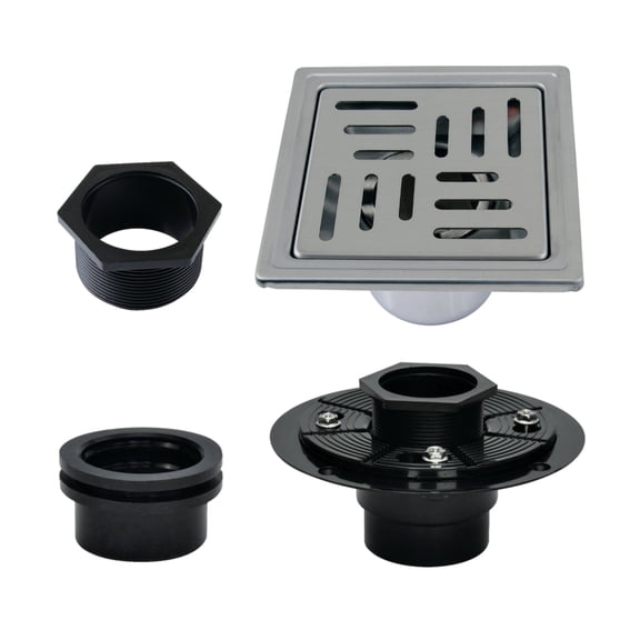 Kingston BSFK4410SS Watercourse 4-Inch Stainless Steel Square Grid Shower Drain with Flange in Brushed Stainless Steel