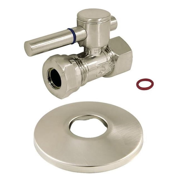 Kingston Brass 0.5 in. FIP x 0.5 in. or 0.44 in. Slip Joint Quarter-Turn Straight Stop Valve with Flange, Brushed Nickel