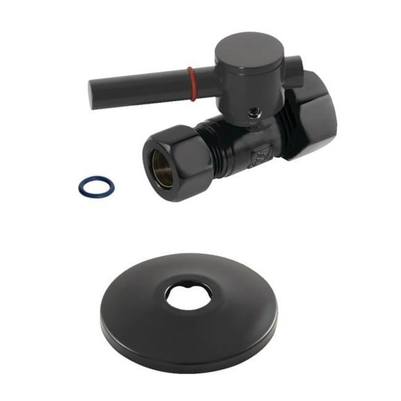 Kingston Brass  0.63 in. O.D. x 0.5 in. O.D. Compression Quarter-Turn Straight Stop Valve with Flange, Matte Black
