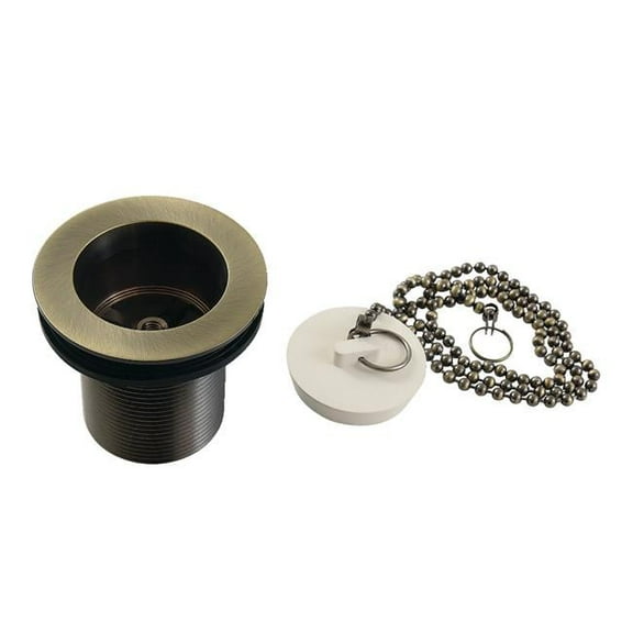 Kingston Brass DSP20AB 1.5 in. Chain & Stopper Tub Drain with 2 in. Body Thread, Antique Brass