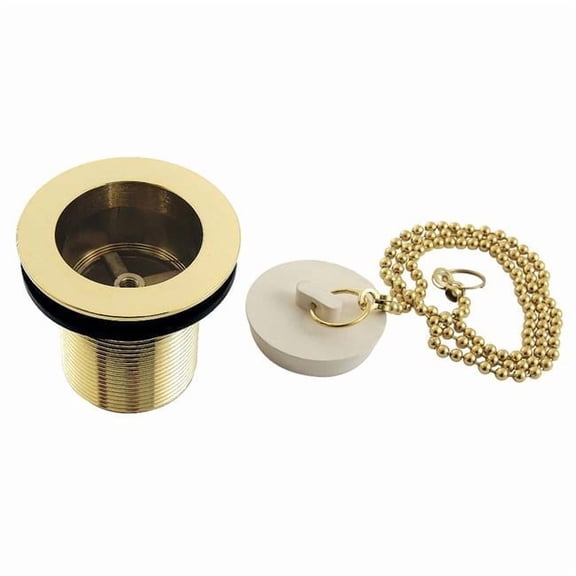 Kingston Brass DSP20PB 1.5 in. Chain & Stopper Tub Drain with 2 in. Body Thread, Polished Brass