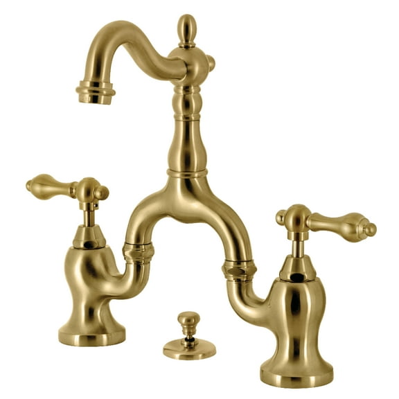 Kingston Brass KS7977AL English Country Bridge Bathroom Faucet with Brass Pop-up, Brushed Brass