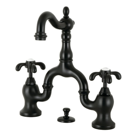 Kingston Brass KS7970TX French Country Bridge Matte Black Bathroom Faucet with Matching Pop-up Drain
