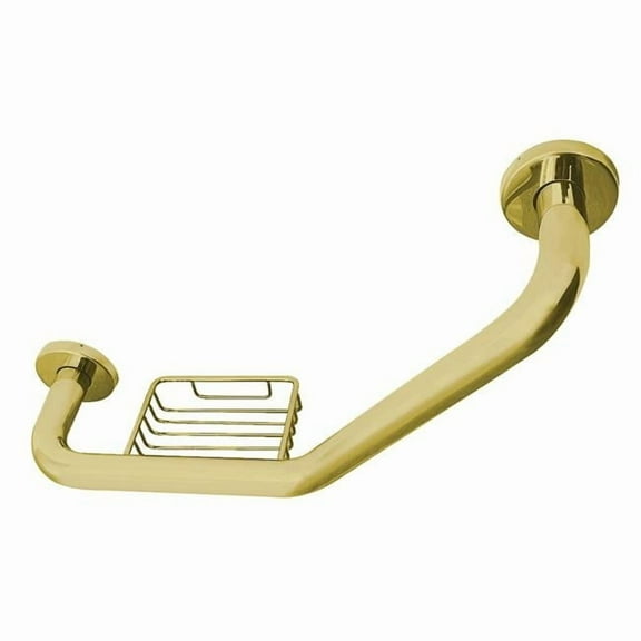 Kingston Brass GBS141012CS2 Meridian 10" x 12" Angled Grab Bar with Soap Holder, Polished Brass