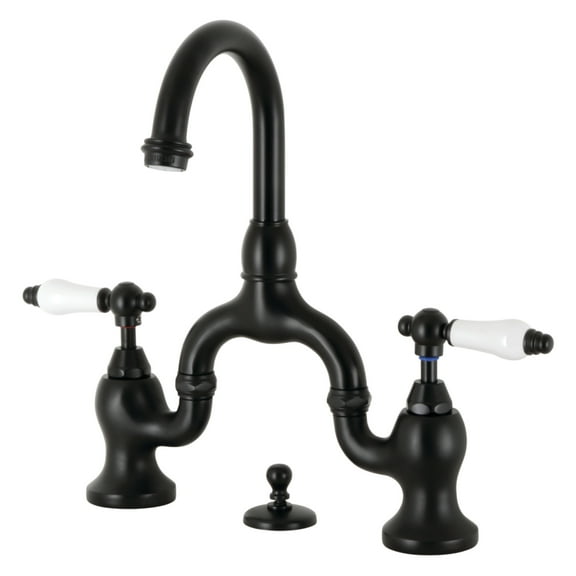 Kingston Brass KS7990PL English Country Bridge Bathroom Faucet with Brass Pop-up, Matte Black