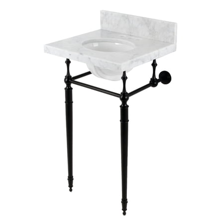 Kingston Brass KVPB1917M340ST Edwardian 19" Carrara Marble Console Sink with Brass Legs (4-Inch, 3-Hole), Carrara Marble White/Matte Black