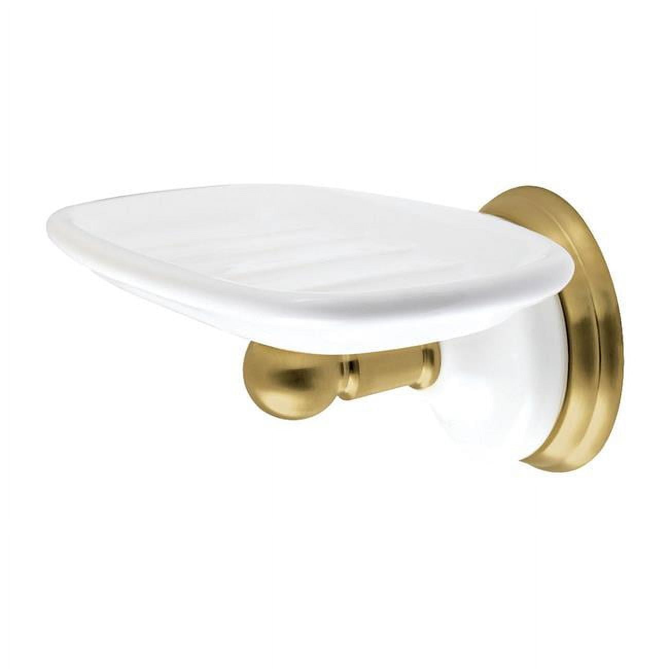 Victorian Brushed Brass and Ceramic Wall-Mount Soap Dish Holder