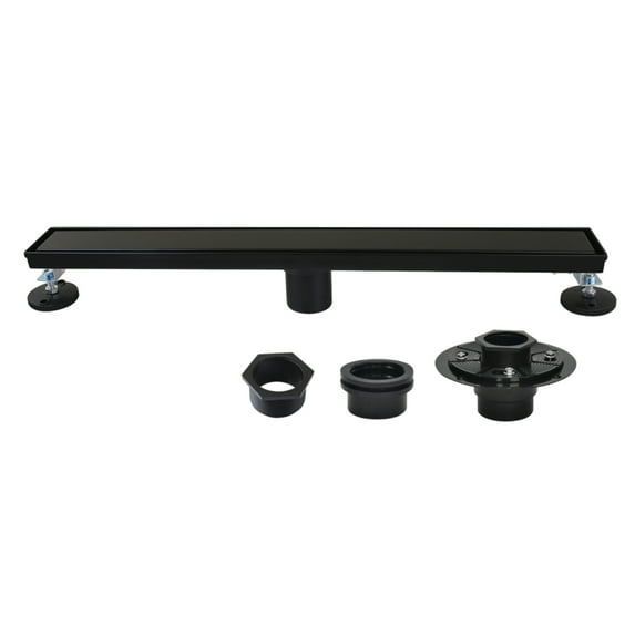 Kingston Brass BSFK2420 Watercourse 24-Inch Stainless Steel Linear Shower Drain with Reversible Tile Insert and Flat Grate, Drain with Base Flange and Hair Strainer in Matte Black
