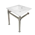 thumbnail image 1 of Kingston Brass KVPB25224Q6 Monarch 25" Ceramic Console Sink with Stainless Steel Legs (4-Inch, 3-Hole), White/Polished Nickel, 1 of 5