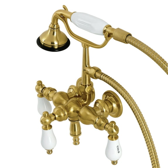 Aqua Vintage AE21T7 Vintage 3-3/8 Inch Wall Mount Tub Faucet with Hand Shower, Brushed Brass