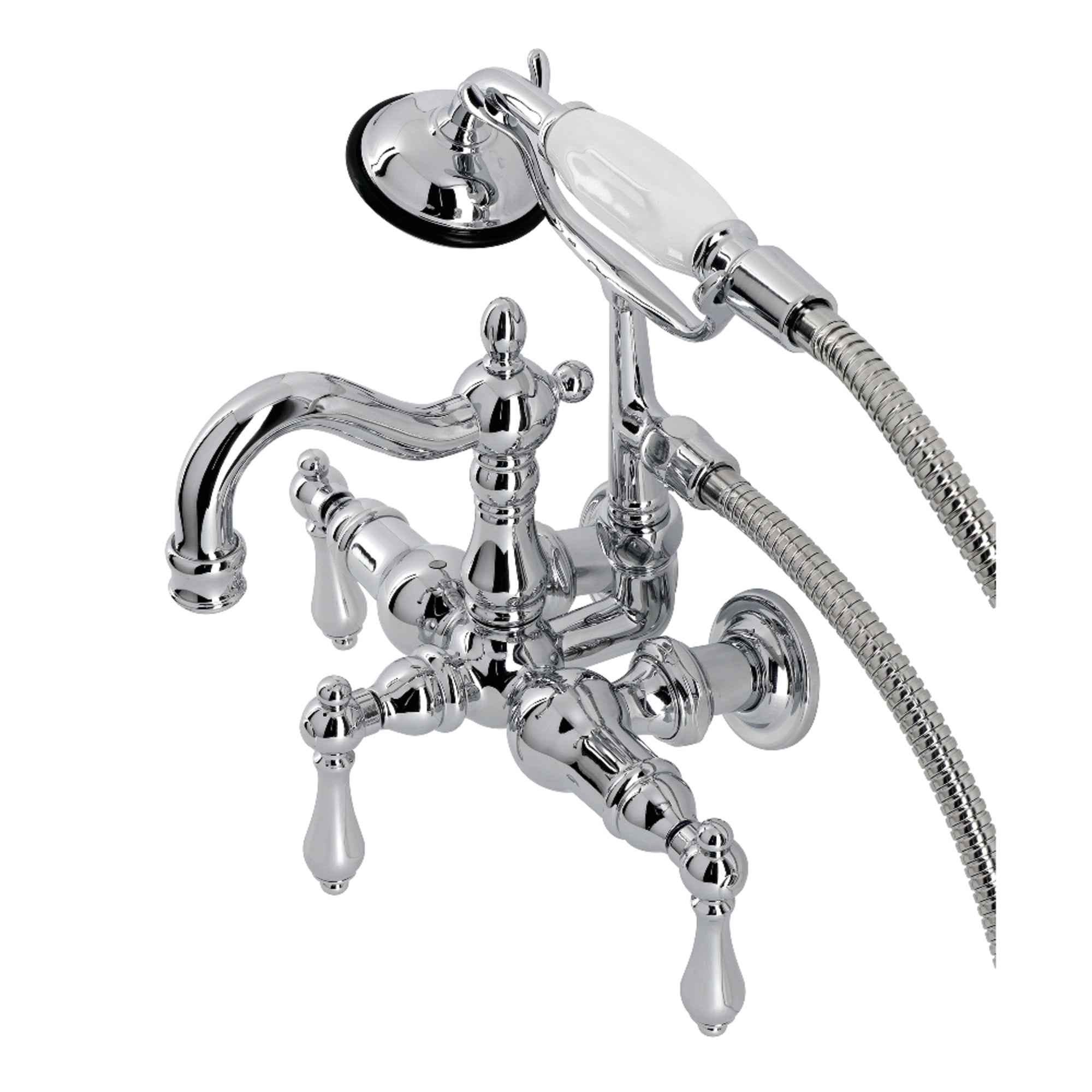 Kingston Brass CA1008T1 Heritage 3-3/8" Tub Wall Mount Clawfoot Tub Faucet with Hand Shower, Polished Chrome