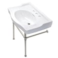 thumbnail image 1 of Kingston Brass VPB33086ST Victorian 30" Ceramic Console Sink with Stainless Steel Legs (8-Inch, 3-Hole), White/Polished Nickel, 1 of 5