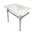 thumbnail image 1 of Kingston Brass KVPB31224Q1 Monarch 31" Ceramic Console Sink with Stainless Steel Legs (4-Inch, 3-Hole), White/Polished Chrome, 1 of 5