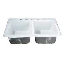 Gourmetier GT33229D5 Petra Galley 33-Inch Cast Iron Self-Rimming Double Bowl Drop-In Kitchen Sink (5-Hole) in White