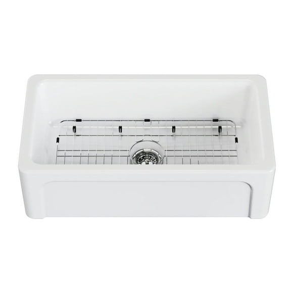 Gourmetier KGPF331810YHC 33" Fireclay Farmhouse Kitchen Sink, Glossy White