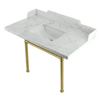 Kingston Brass LMS36M8SQ7ST Dreyden 36" Carrara Marble Console Sink with Stainless Steel Legs (8-Inch, 3-Hole), Carrara Marble White/Brushed Brass