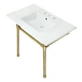 thumbnail image 1 of Kingston Brass KVPB37227W87 Dreyfuss 37" Ceramic Console Sink with Stainless Steel Legs (8-Inch, 3-Hole), White/Brushed Brass, 1 of 5