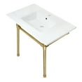 thumbnail image 1 of Kingston Brass KVPB3722717 Dreyfuss 37" Ceramic Console Sink with Stainless Steel Legs (1-Hole), White/Brushed Brass, 1 of 5