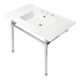 thumbnail image 1 of Kingston Brass KVPB37227W81 Dreyfuss 37" Ceramic Console Sink with Stainless Steel Legs (8-Inch, 3-Hole), White/Polished Chrome, 1 of 8