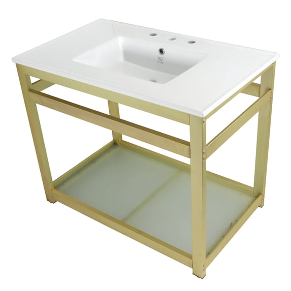 Kingston Brass Vwp3722w8b Quadras 37-3/8" Rectangular Ceramic, Steel, And Glass Drop In