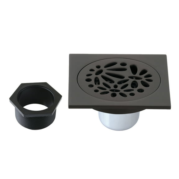 Kingston Brass BSF6360ORB Watercourse Floral 4" Brass Square Grid Shower Drain with Flange and Hair Trap, Oil Rubbed Bronze