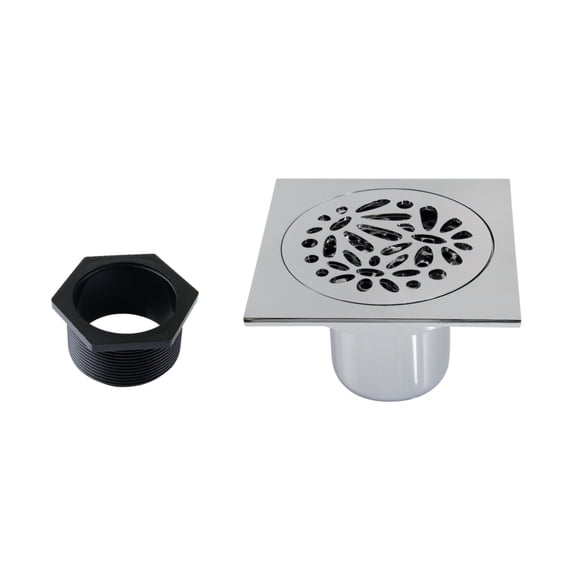 Kingston Brass BSF6360C Watercourse Floral 4-Inch Brass Square Grid Shower Drain with Hair Strainer in Polished Chrome