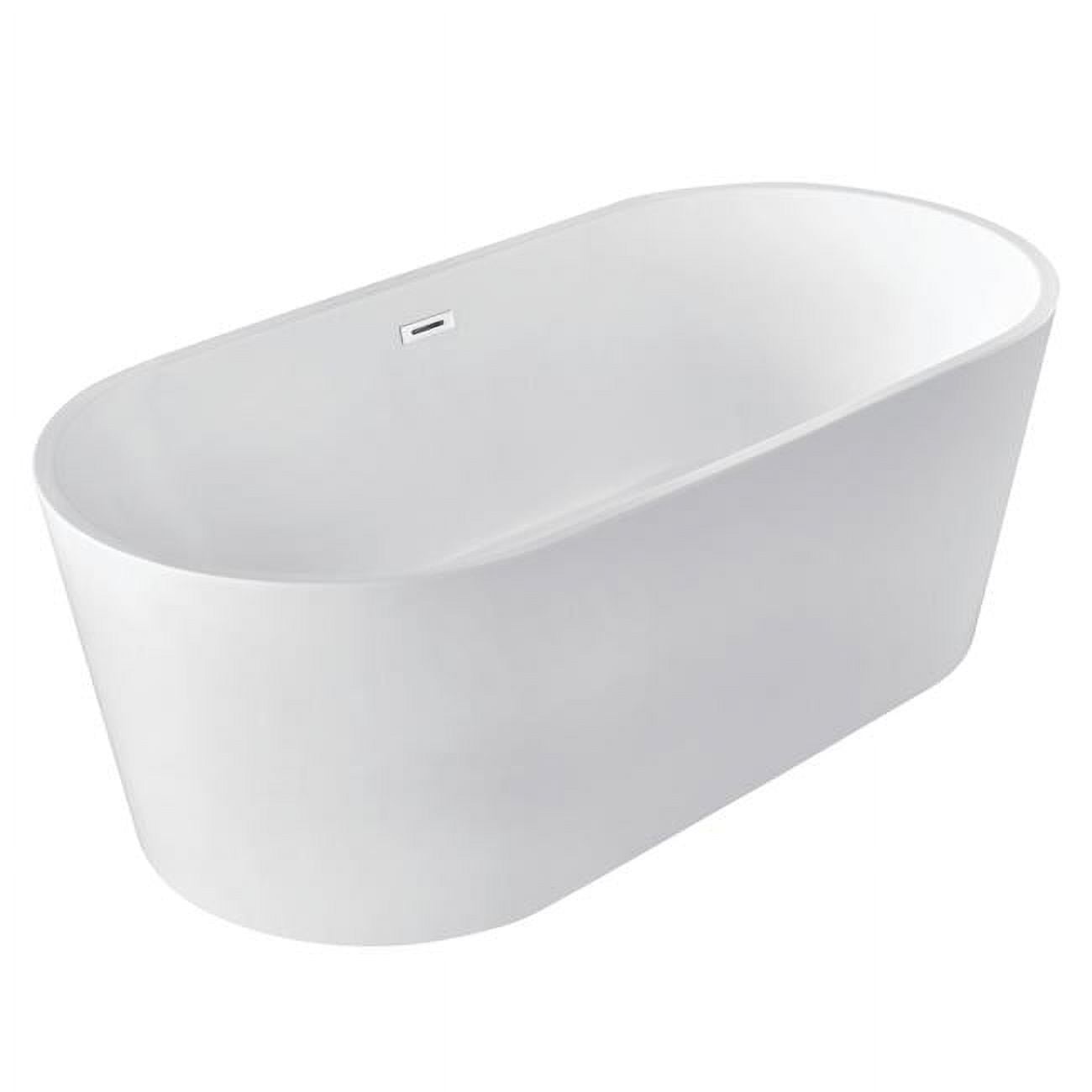 Glossy White 59-Inch Acrylic Freestanding Oval Tub with Drain