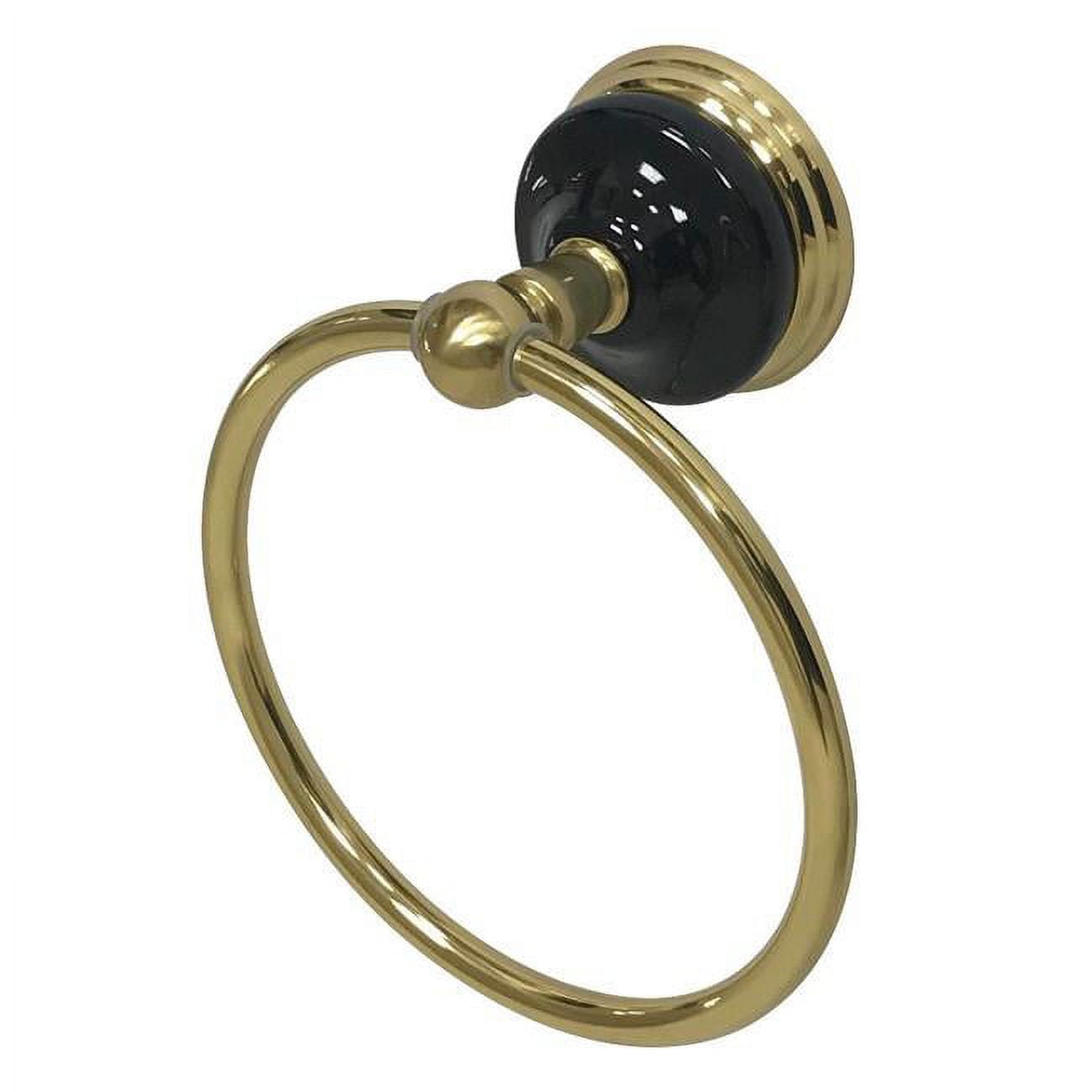 Polished Brass and Black Wall Mounted Towel Ring