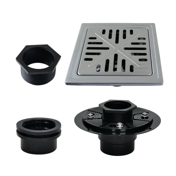 Kingston BSFK6605SS Watercourse 6-Inch Stainless Steel Square Grid Shower Drain with Flange in Brushed Stainless Steel