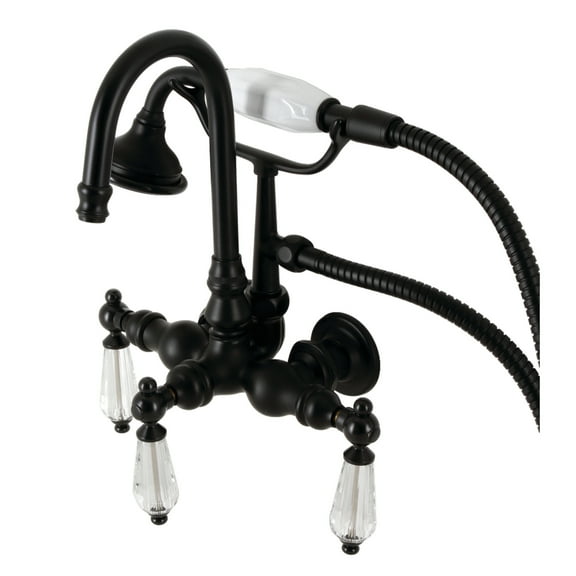 Kingston Brass AE7T0WLL Three-Handle 2-Hole Tub Wall Mount Clawfoot Tub Faucet with Hand Shower in Matte Black